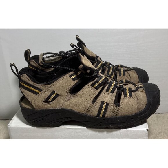 Airwalk Kids Sandals Size 2.5 Closed Toe Hiking Outdoor Shoes Tan Black Adjustab - Picture 6 of 12